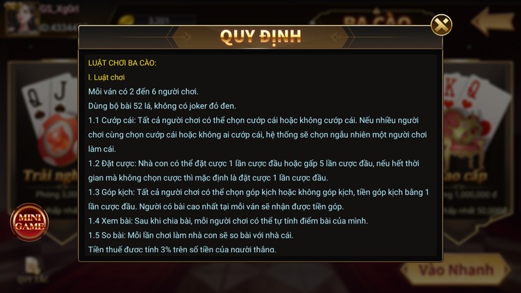 Luật chơi game bài ba cào DWIN68