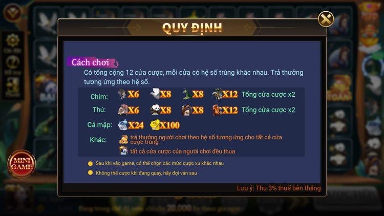 Luật chơi game quay thú DWIN68