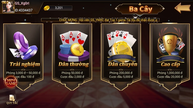 Sảnh game bài ba cây DWIN68