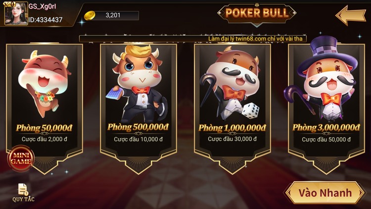 Sảnh game bài Poker Bull DWIN68